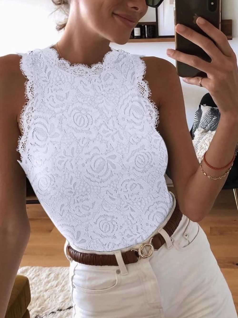 REORIA Women's Sexy Sleeveless Racer Back Lace Y2K Trendy Bodysuit NWT M